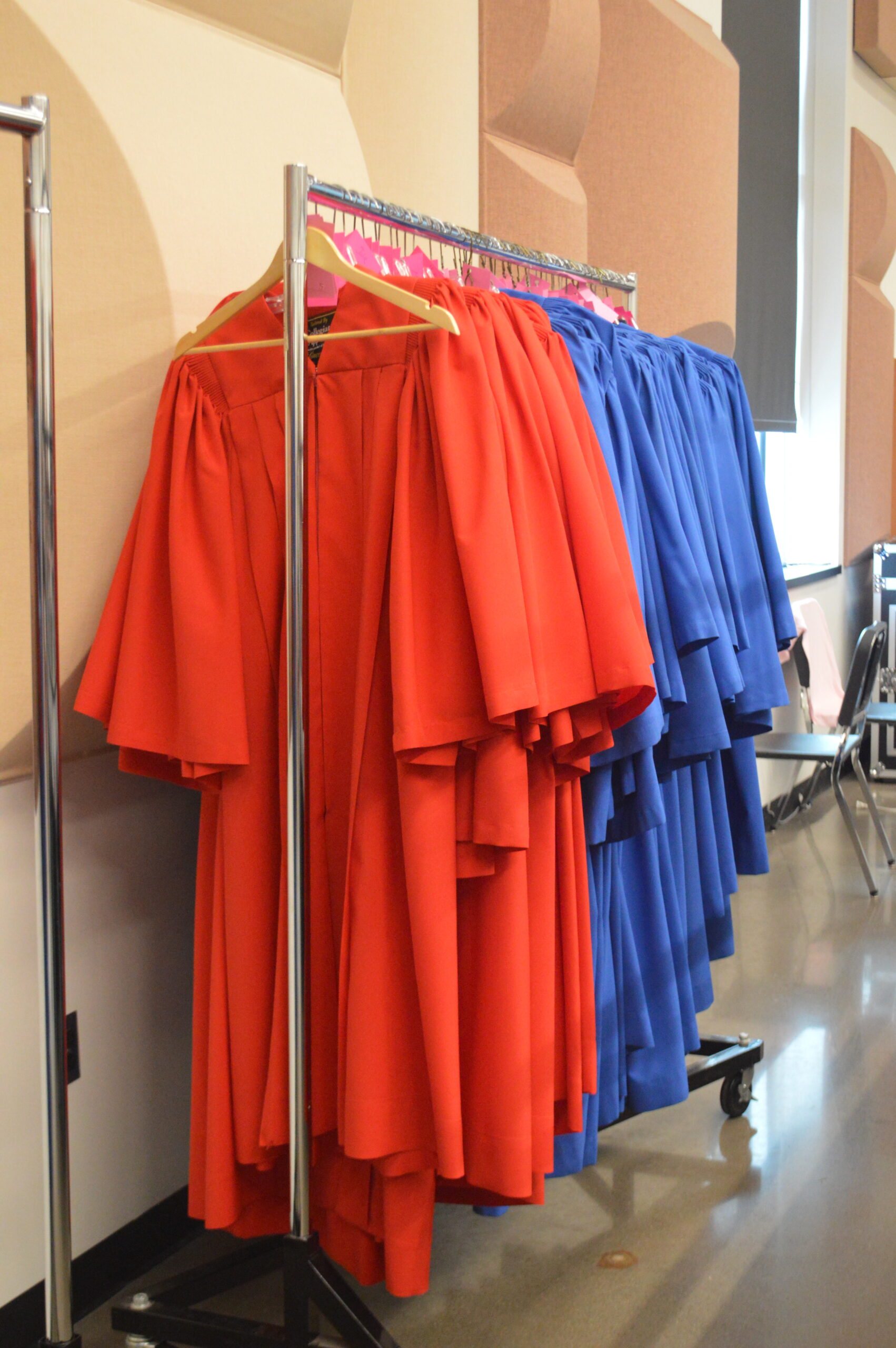 Image of the South Salem High School choir robes on a clothing rack