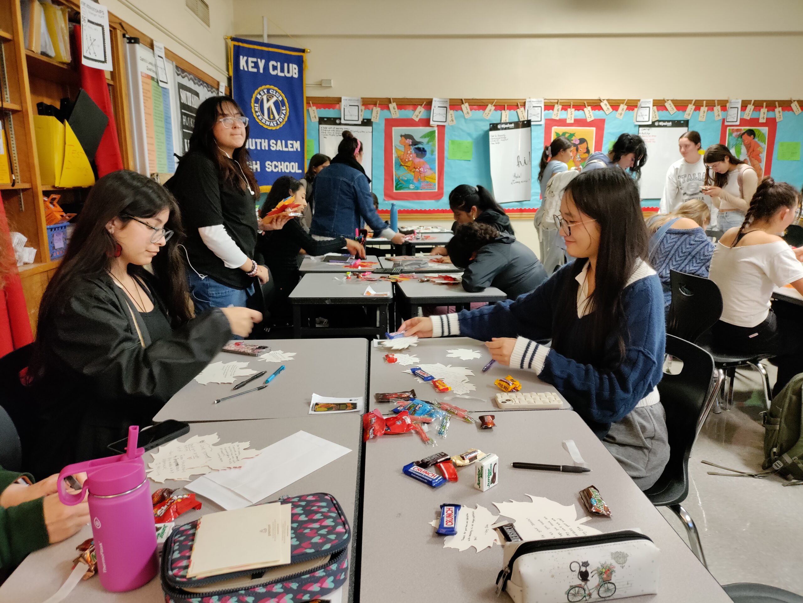 South Salem key clubs students work on thank you cards for teachers.