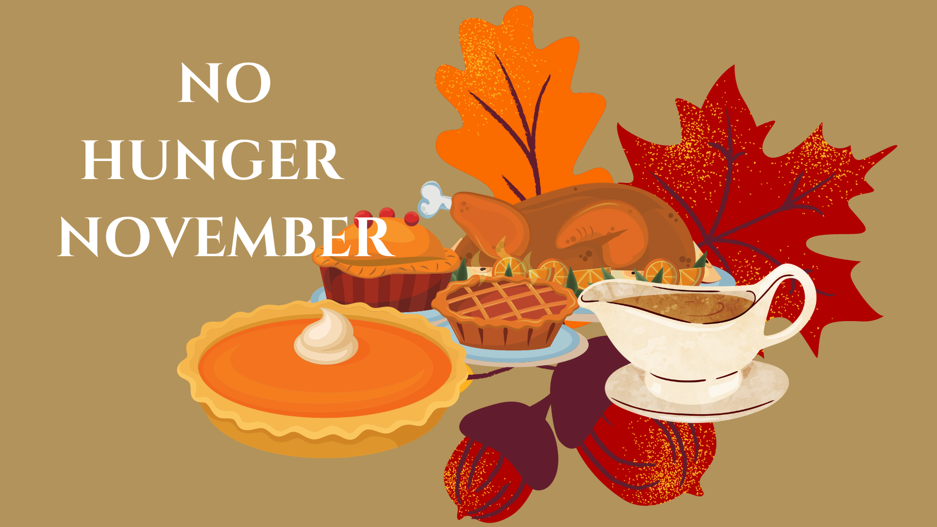 Clip-art made up of a Thanksgiving food spread.
