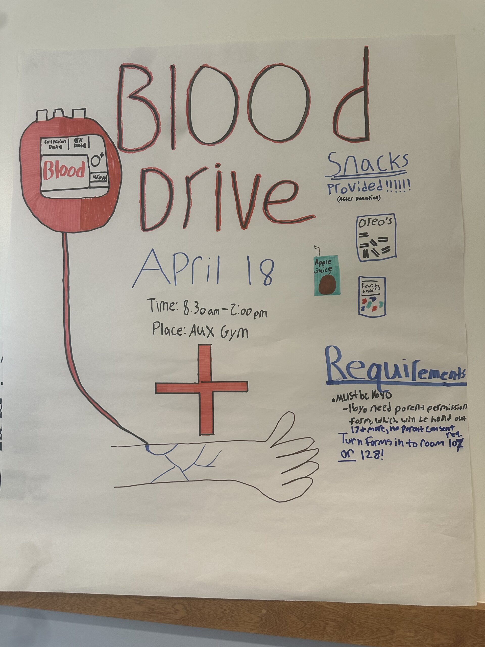 Blood Drive Poster. Photo taken by Mailley Pierson