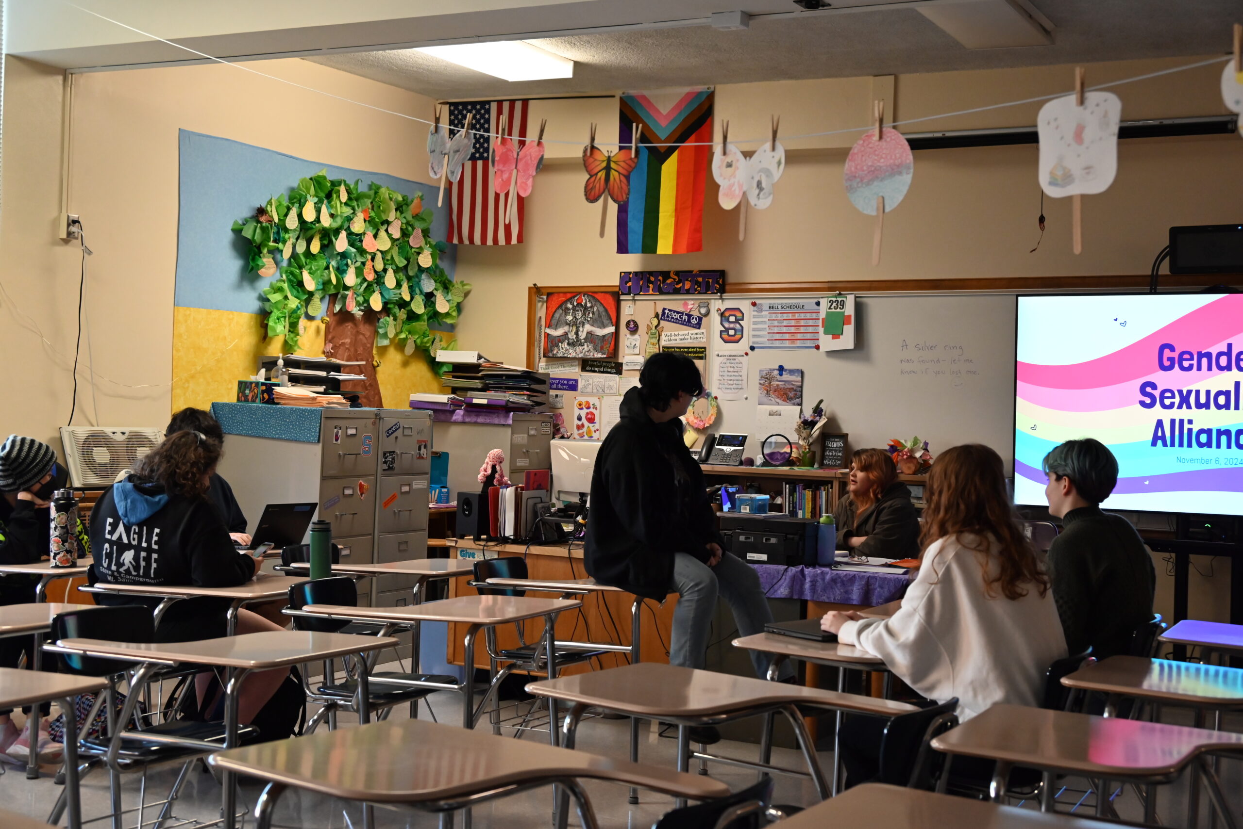 Students in the Gender Sexuality Alliance club at South Salem High School.