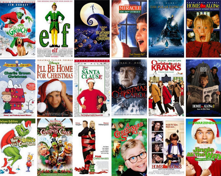 A picture of multiple Christmas movies filed together.