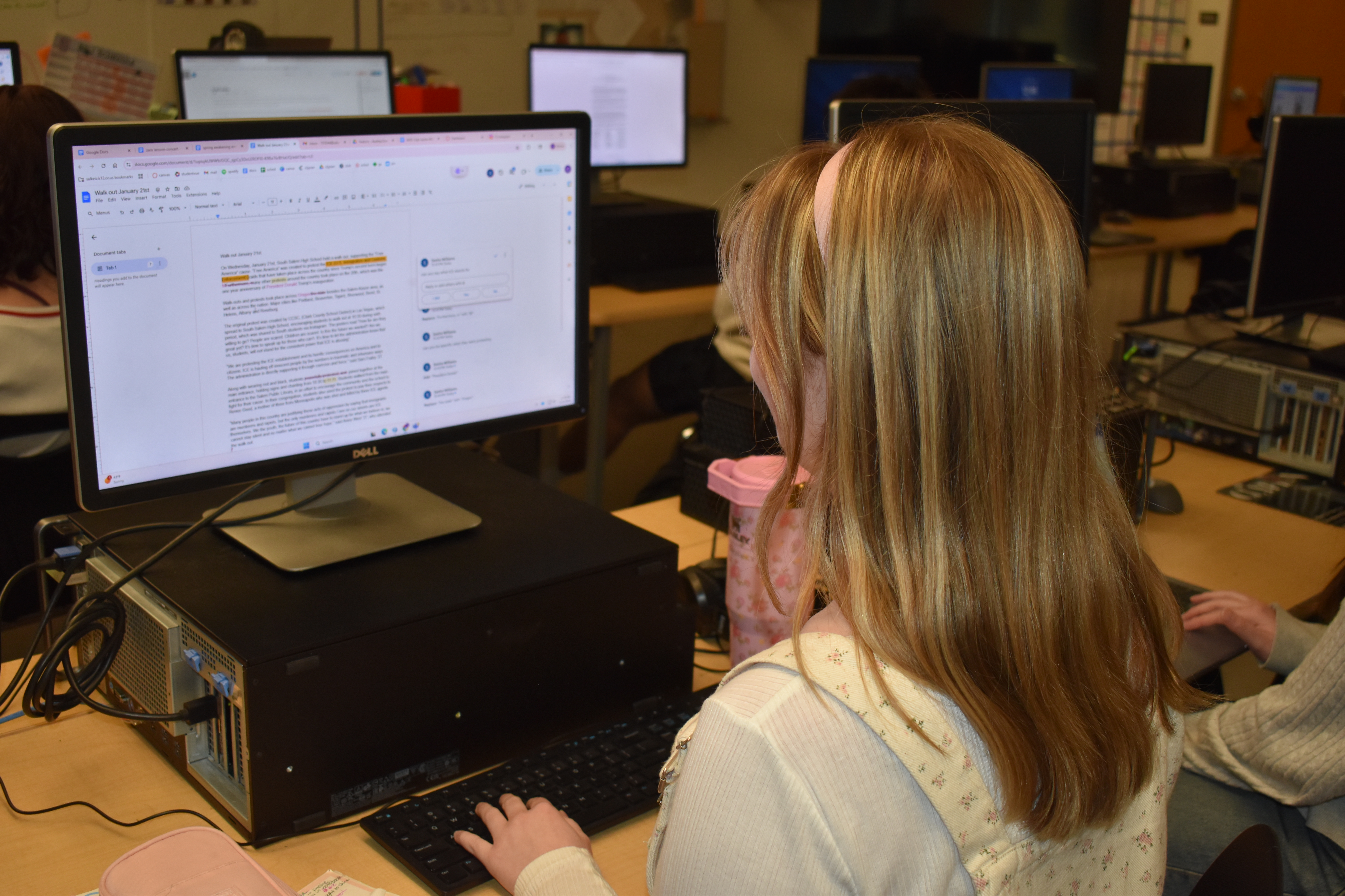 Cecelia Lipman editing a story on her computer