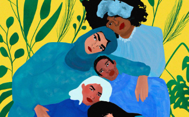 Five Women Laying their Heads on Each Other